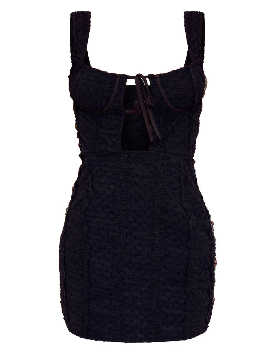 Black Dobby Textured Cut Out Bodycon Dress - 4