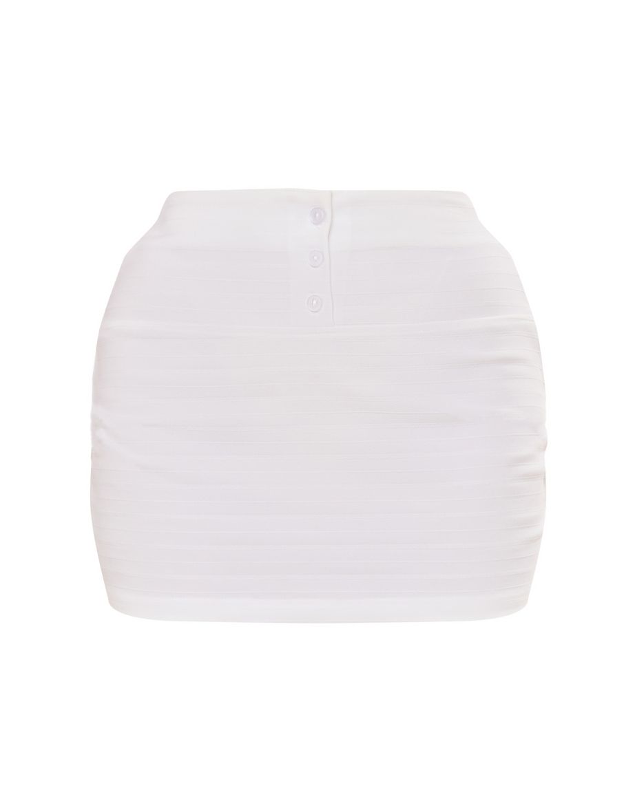 Cream Textured Stripe Button Detail Mini Skirt - 5
