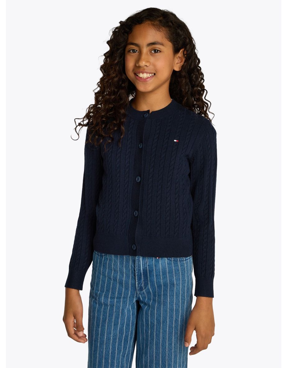 Girls Mini Cable Knit Cardigan in Navy