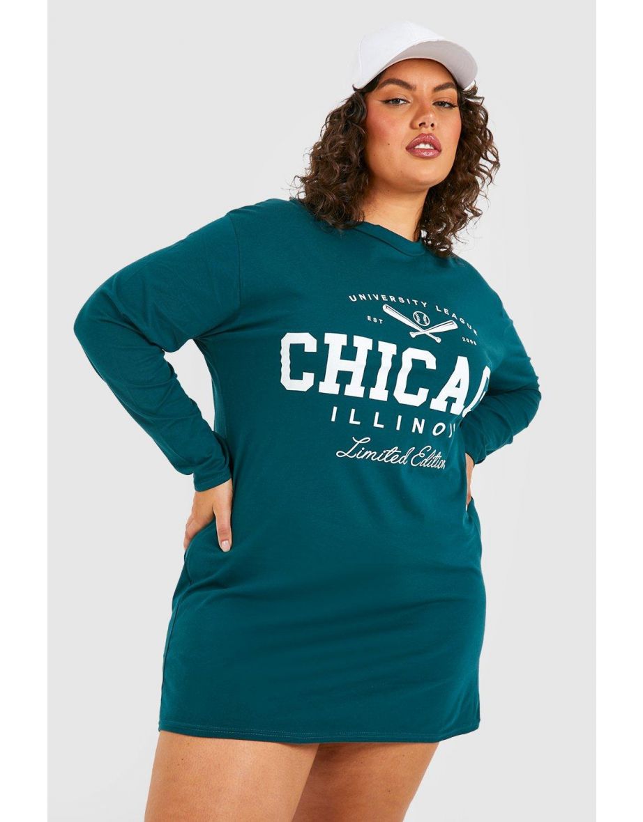 Plus Chicago Printed T-shirt Dress - forest