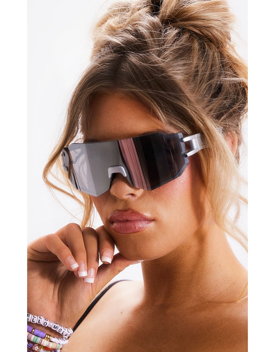 Silver Tech Mirror Frame Visor Sunglasses