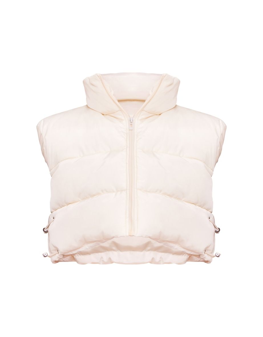 Off White Side Toggle Detail Cropped Gilet - 4