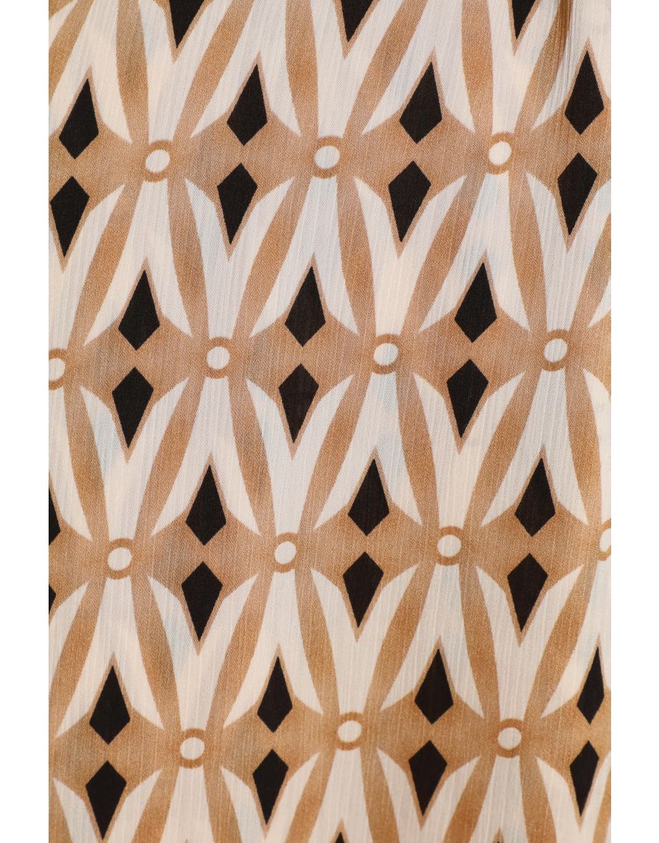 Camel Geometric Print Wrap Midi Dress - 5