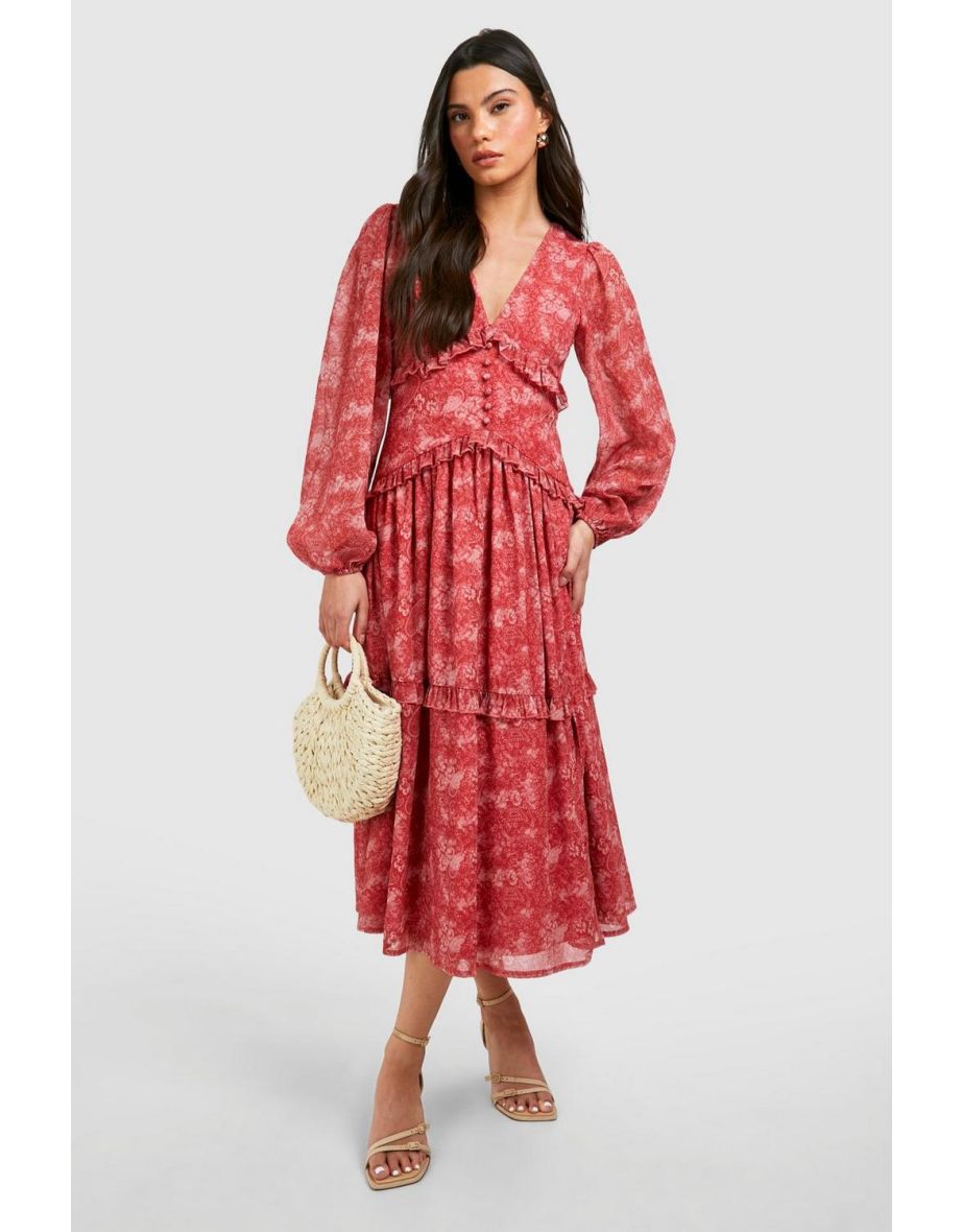 Paisley Print Ruffle Smock Dress