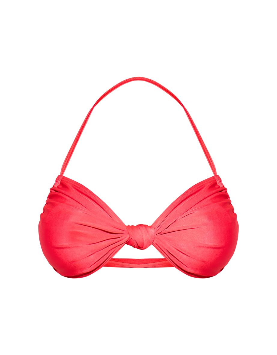 Red Ruched Knot Front Bikini Top - 4