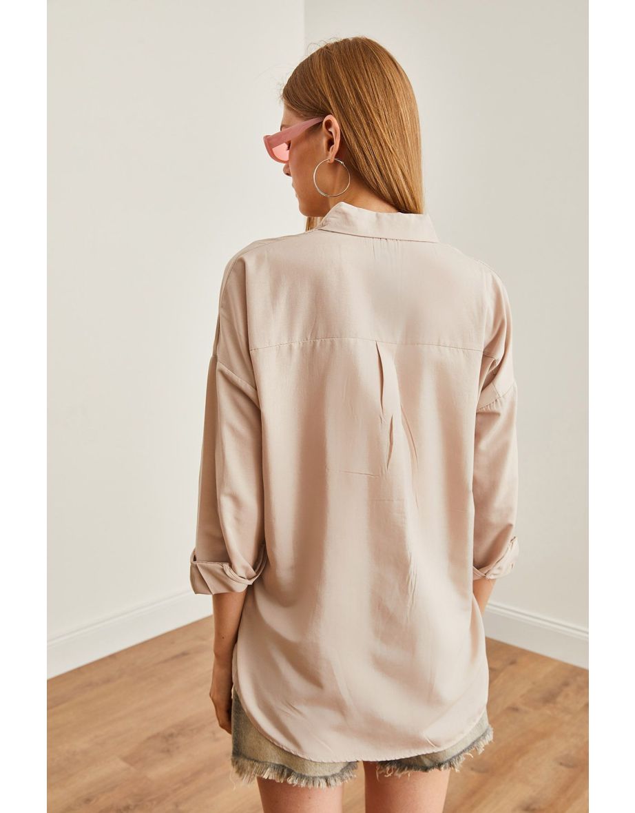 Women's Azalea Stone Embroidery Detailed Oversize Woven Shirt - 6