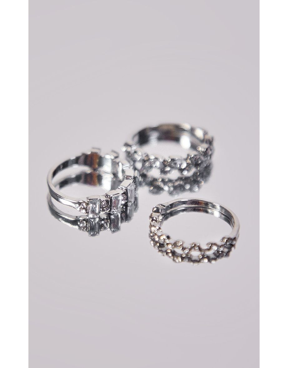 Recycled Silver Diamante Three Set Stacking Rings - 2