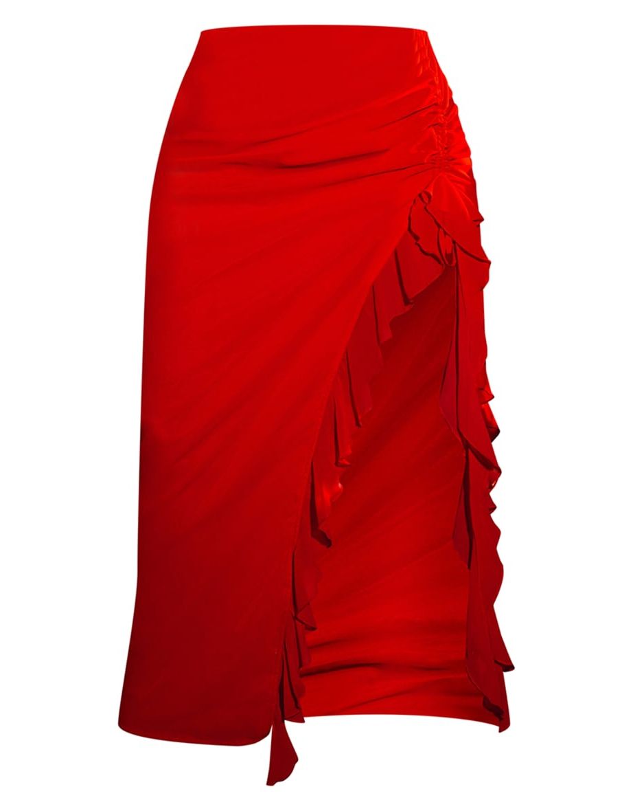 Plus Red Ruffle Front Detail Midi Skirt - 4