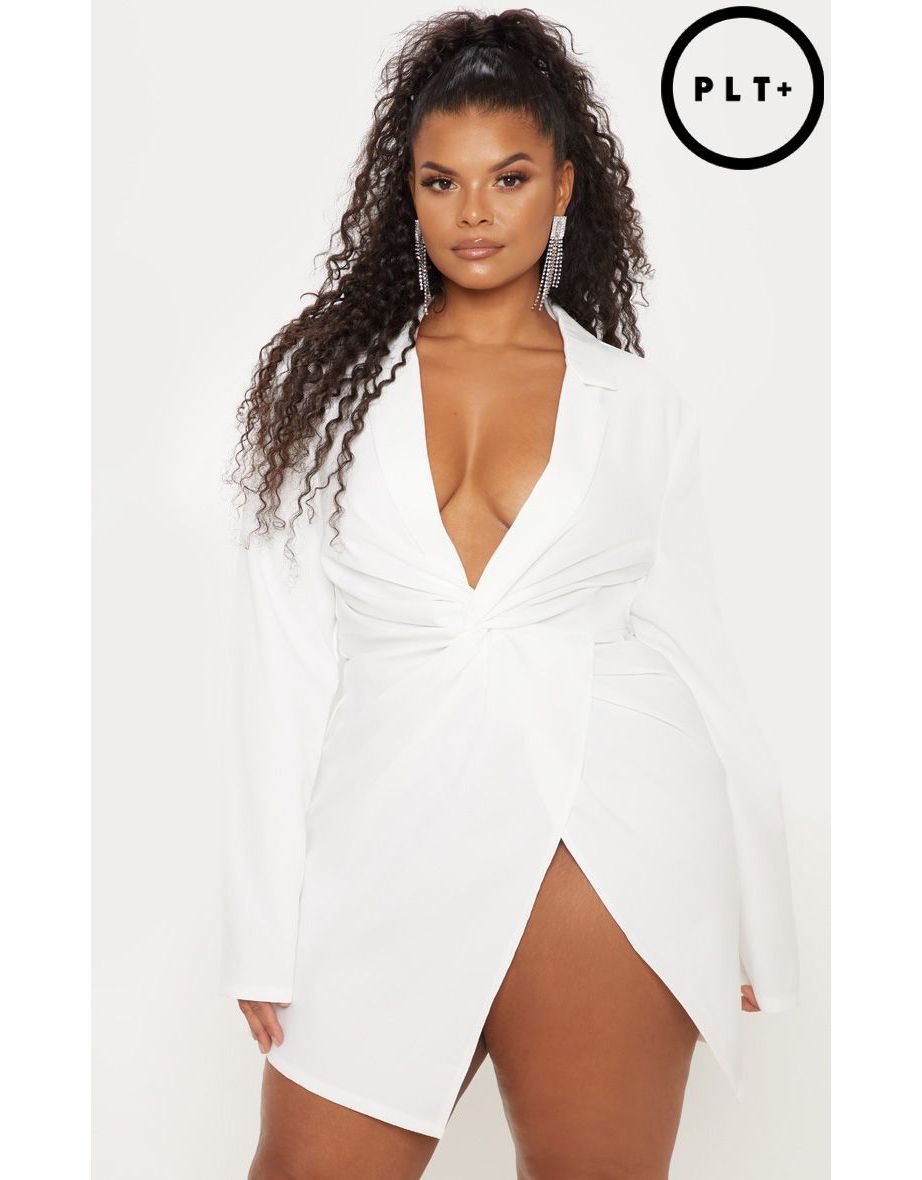 Plus White Twist Front Shirt Dress