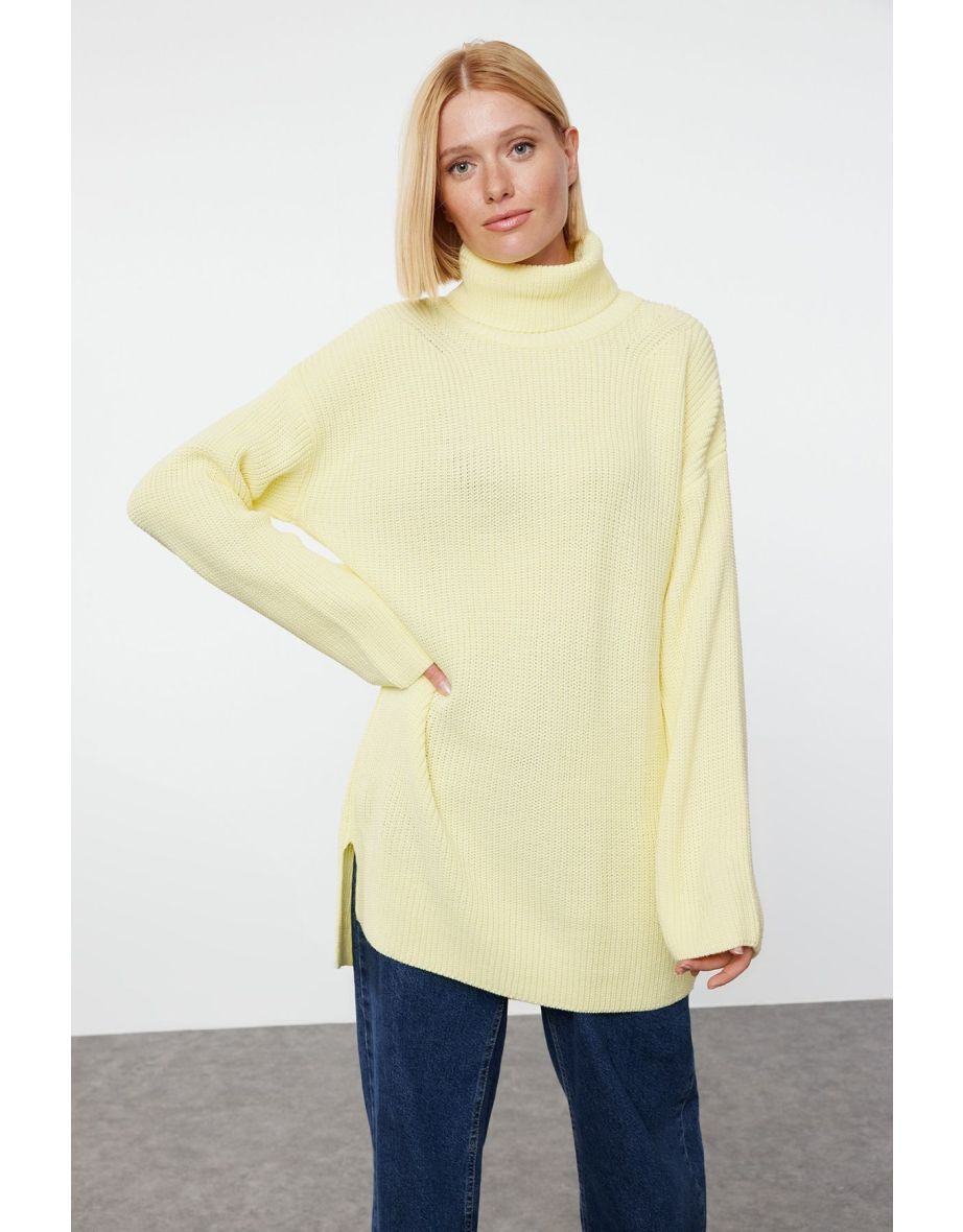 Light Yellow Turtleneck Knitwear Sweater - 6