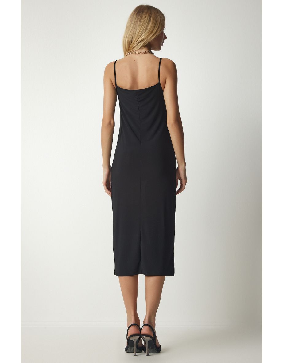 Women's Black Strappy Flowy Collar Sandy Dress - 5
