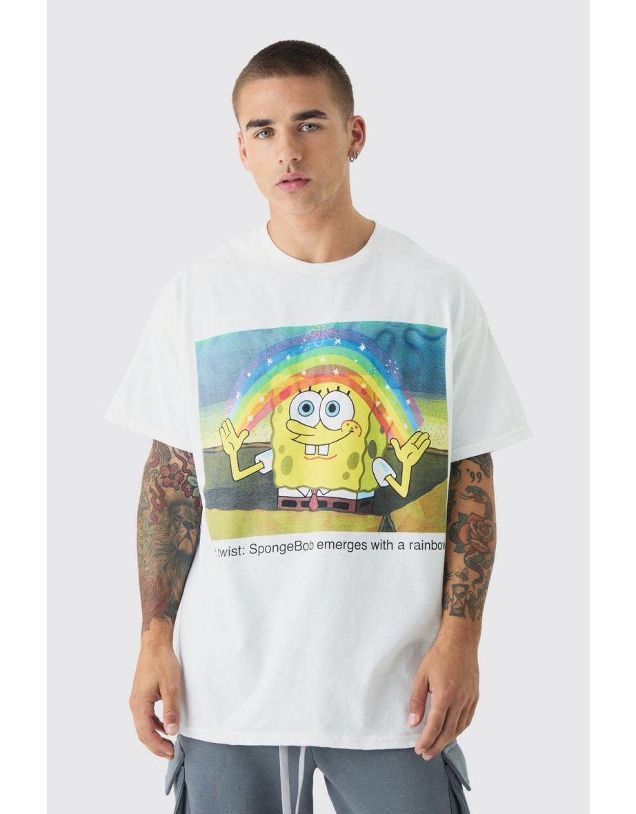 Oversized Spongebob License Print T-shirt - white