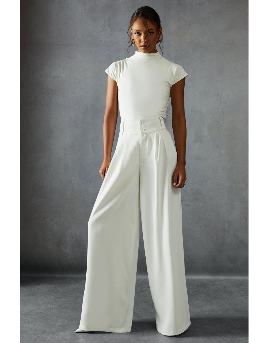 Tailored High Waisted Button Detail Trousers