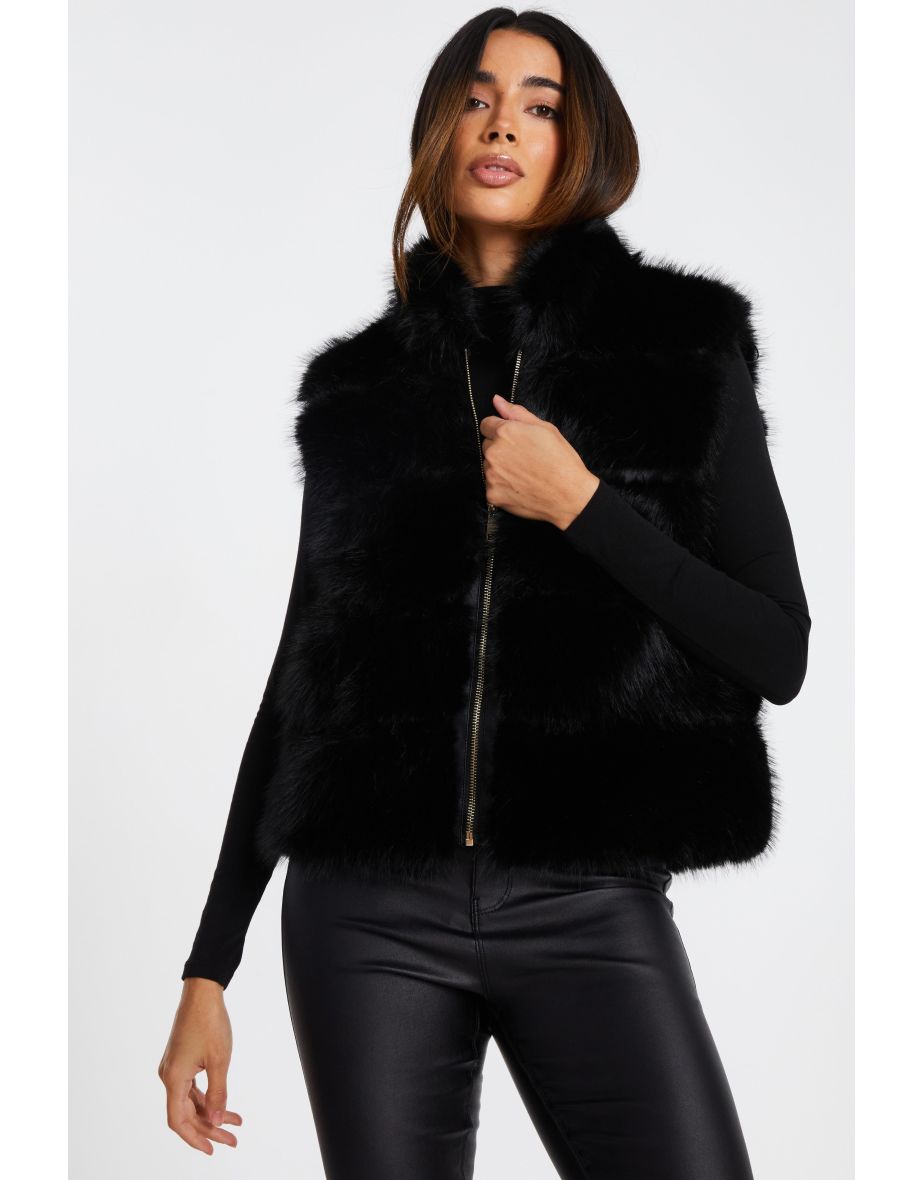 Black Faux Fur Zip Front Gilet