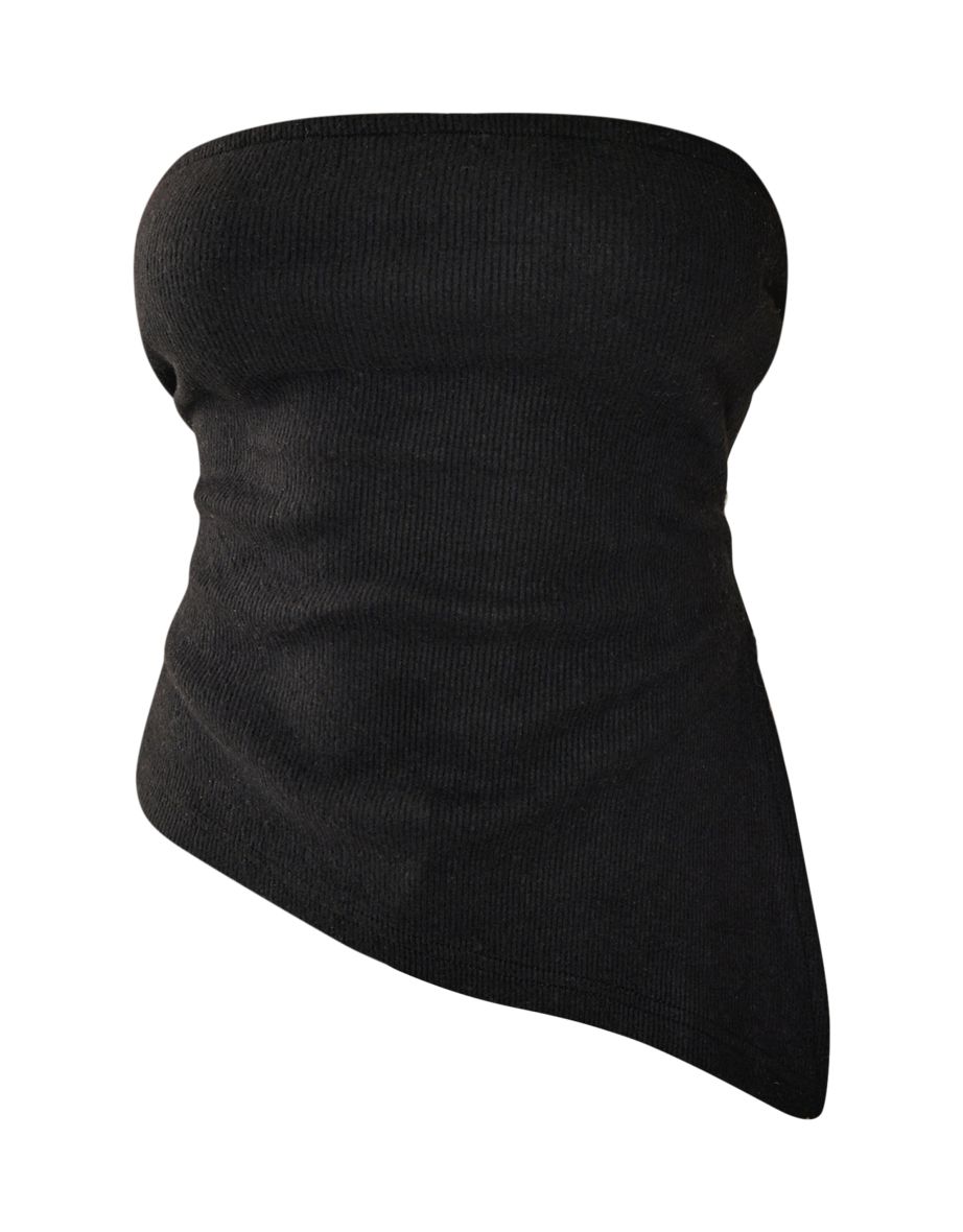 Black Brushed Rib Bandeau Asymmetric Hem Long Top - 4