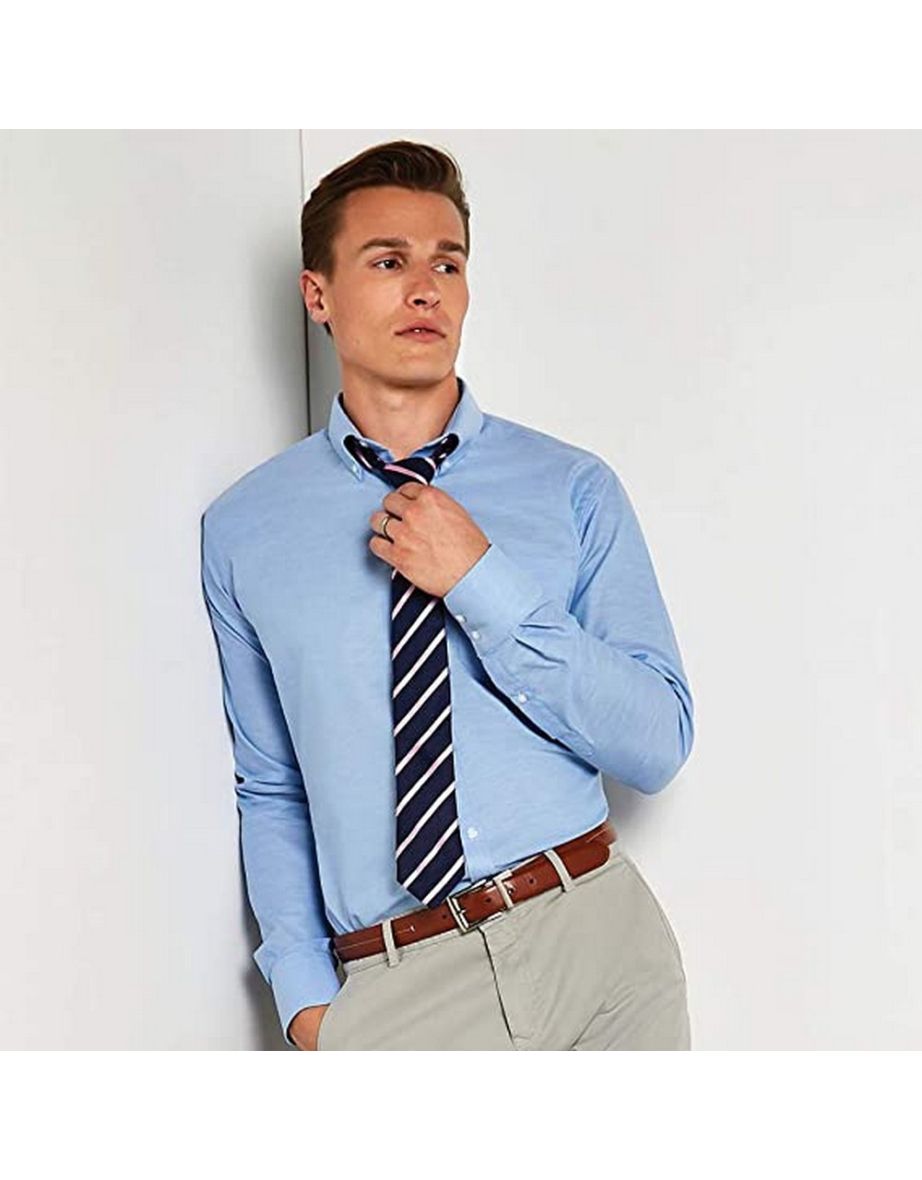 Kustom Kit Mens Oxford Slim Long-Sleeved Shirt - Light Blue - 2