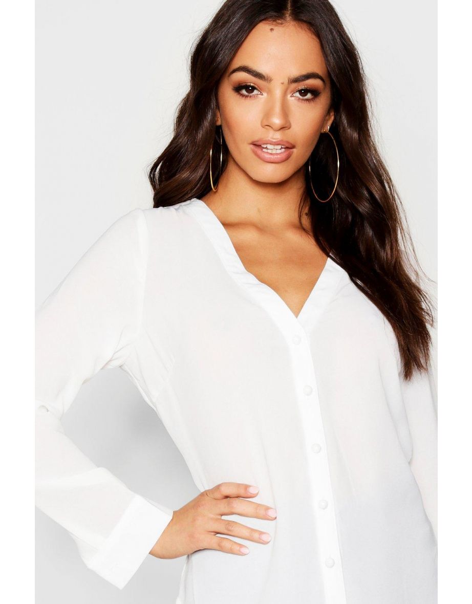 V Neck Blouse - white - 3