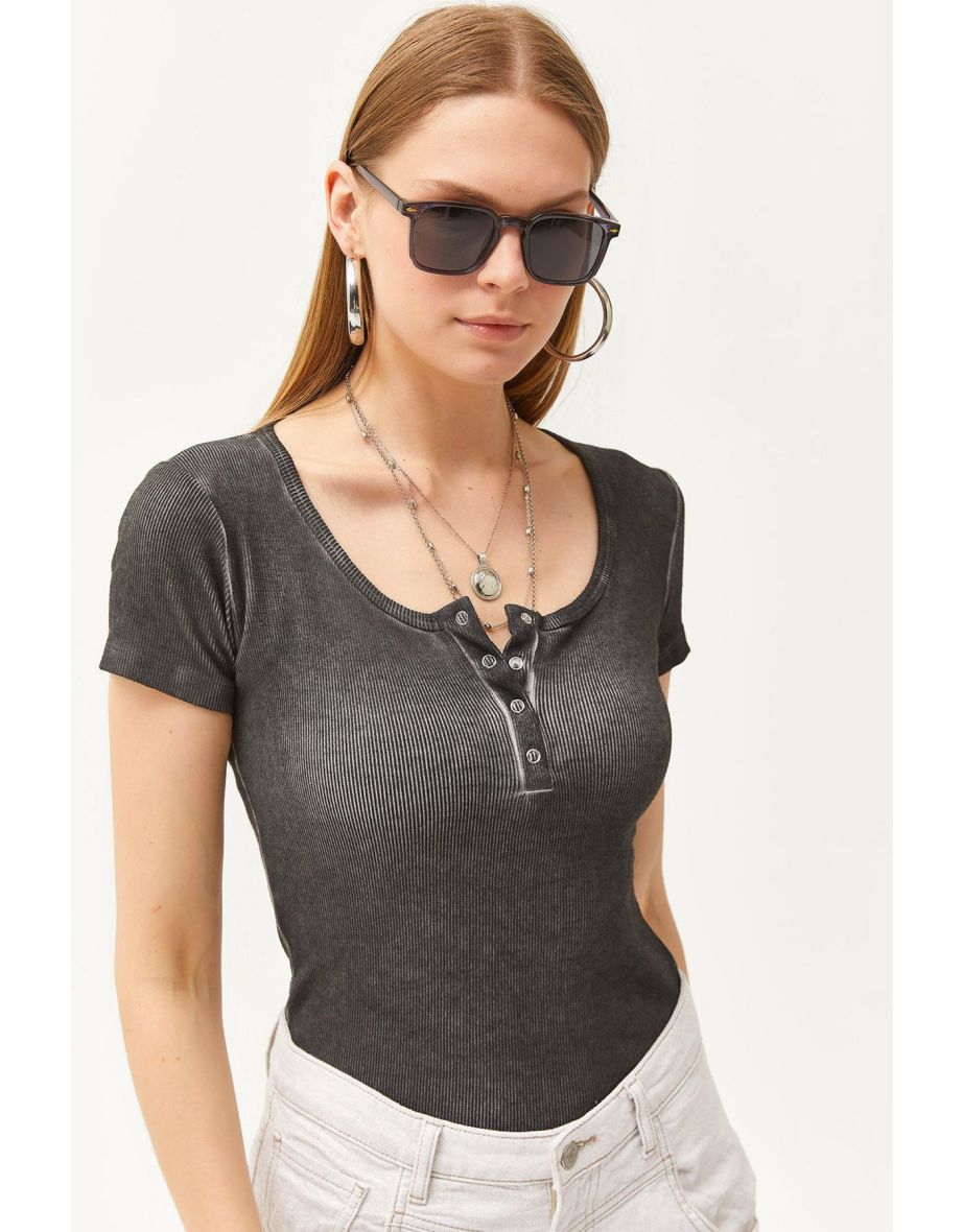 Women's Washed Anthracite Snap-On Camisole Blouse