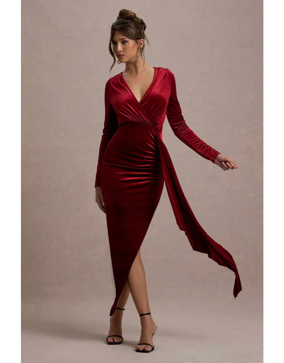 Arcadia | Berry Velvet Plunge-Neck Wrap Maxi Dress