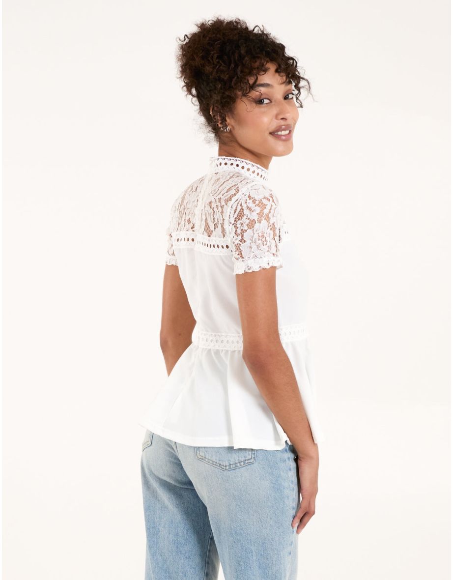 Lace Trimmed Peplum Top - 3