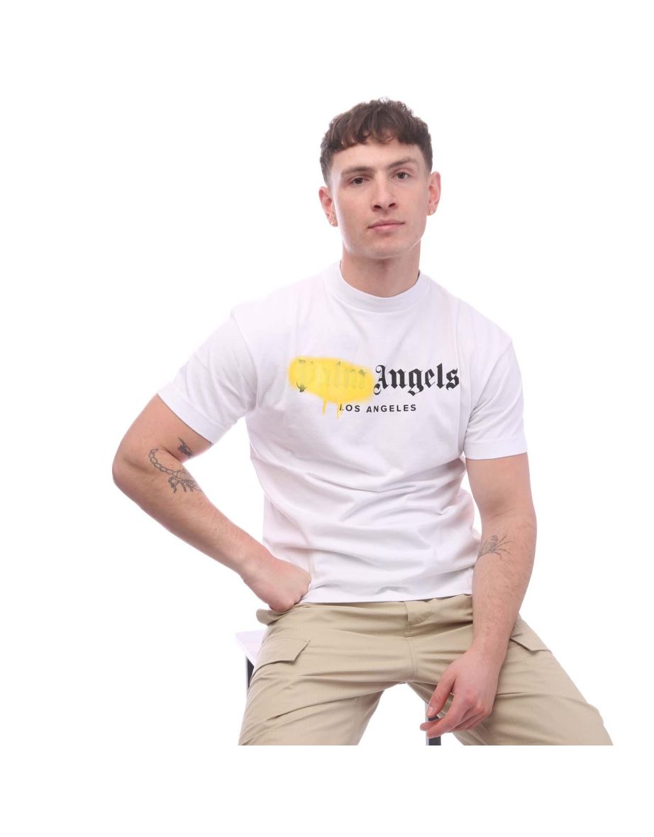 Men's Palm Angels Sprayed Logo T-Shirt in White - 3