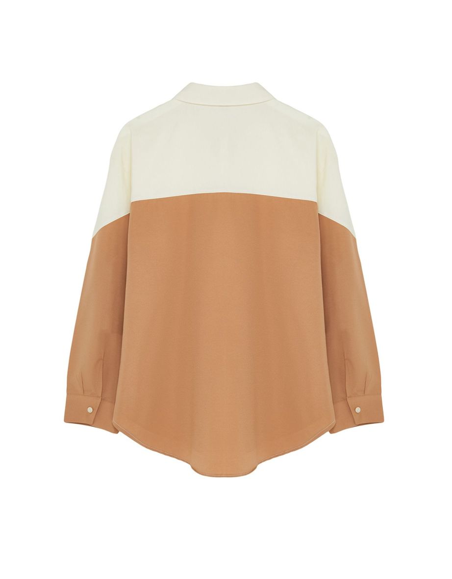 Ecru Color Blocked Boyfriend Wide Fit Woven Shirt - 2