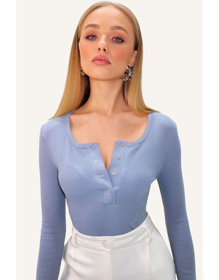 Women's Indigo Blue Snap-Front Embroidered Camisole Blouse