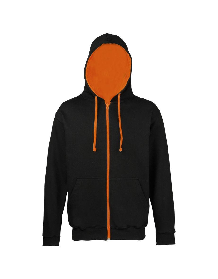Awdis Mens Varsity Hooded Sweatshirt / Hoodie / Zoodie - Jet Black/Orange Crush