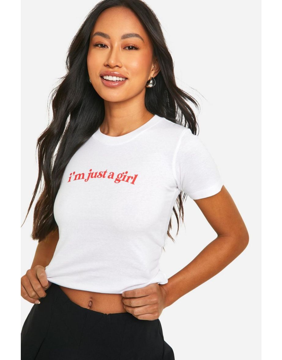 I'm Just A Girl Slogan Printed Baby Tee - white - 3