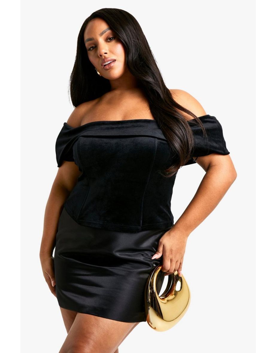 Plus Velvet Corset Top - black