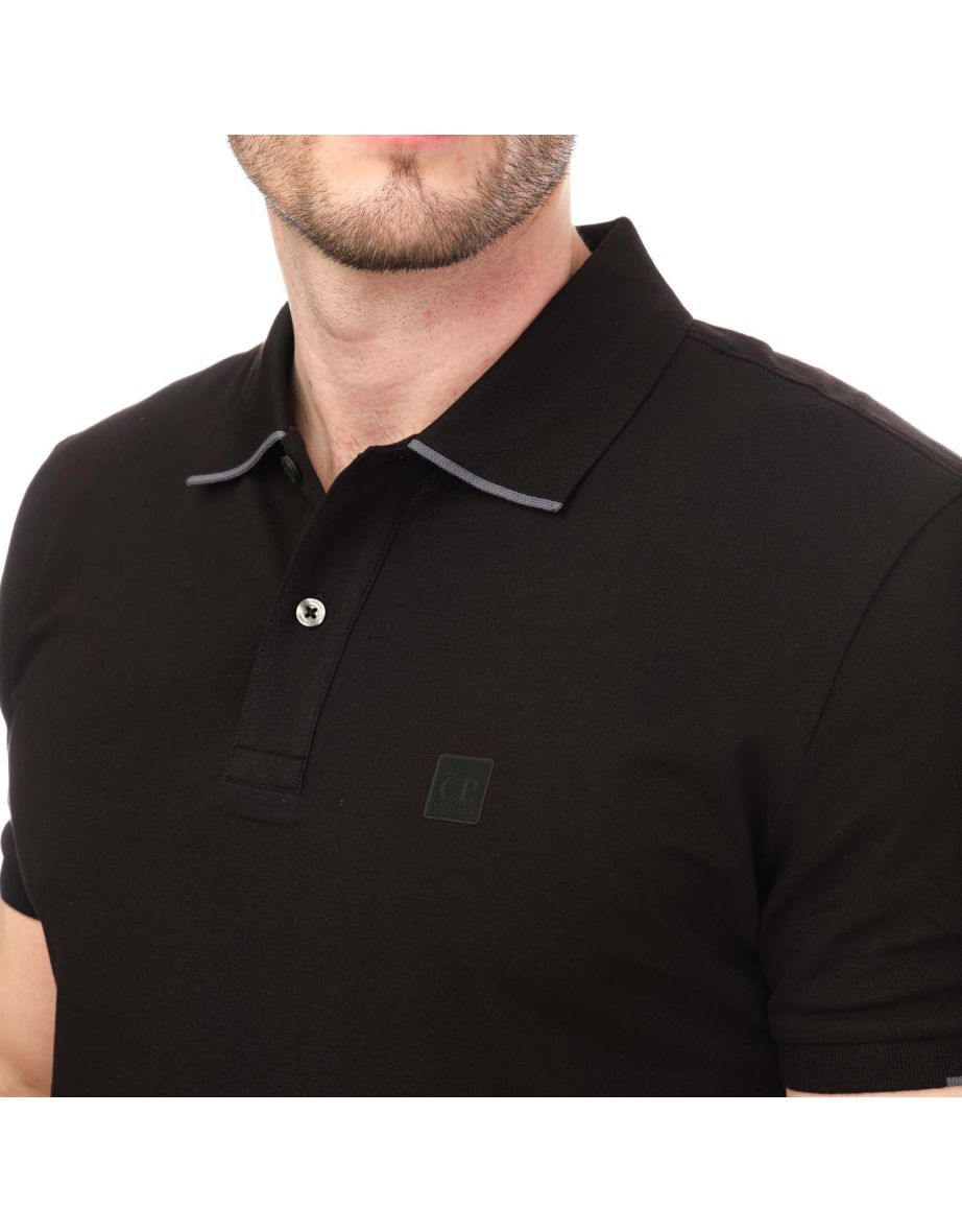 Men's CP Company Short Sleeve Polo Shirt in Black - 3