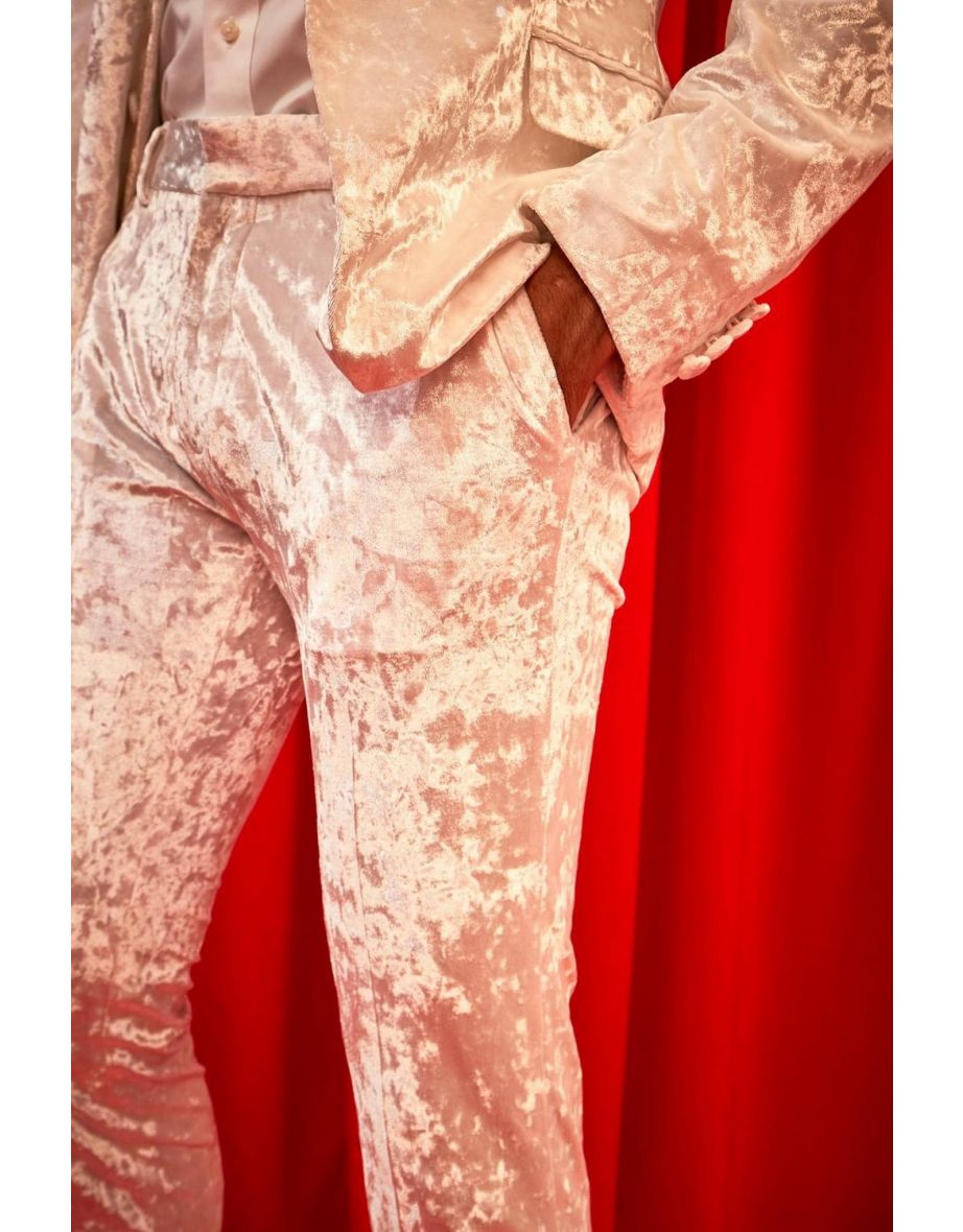 Skinny Crushed Velvet Suit Trousers - silver - 1