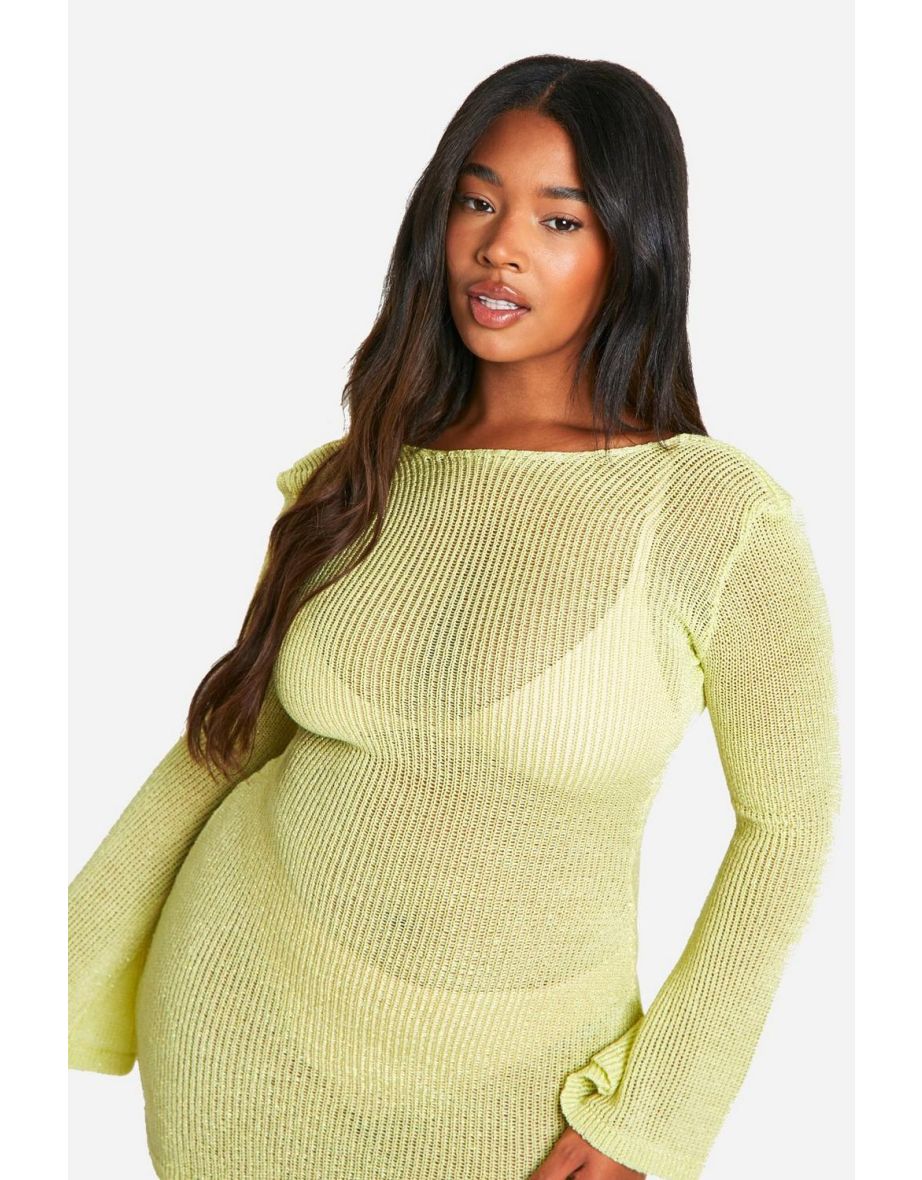 Plus Glitter Knitted Long Sleeve Maxi Dress - pistachio - 3