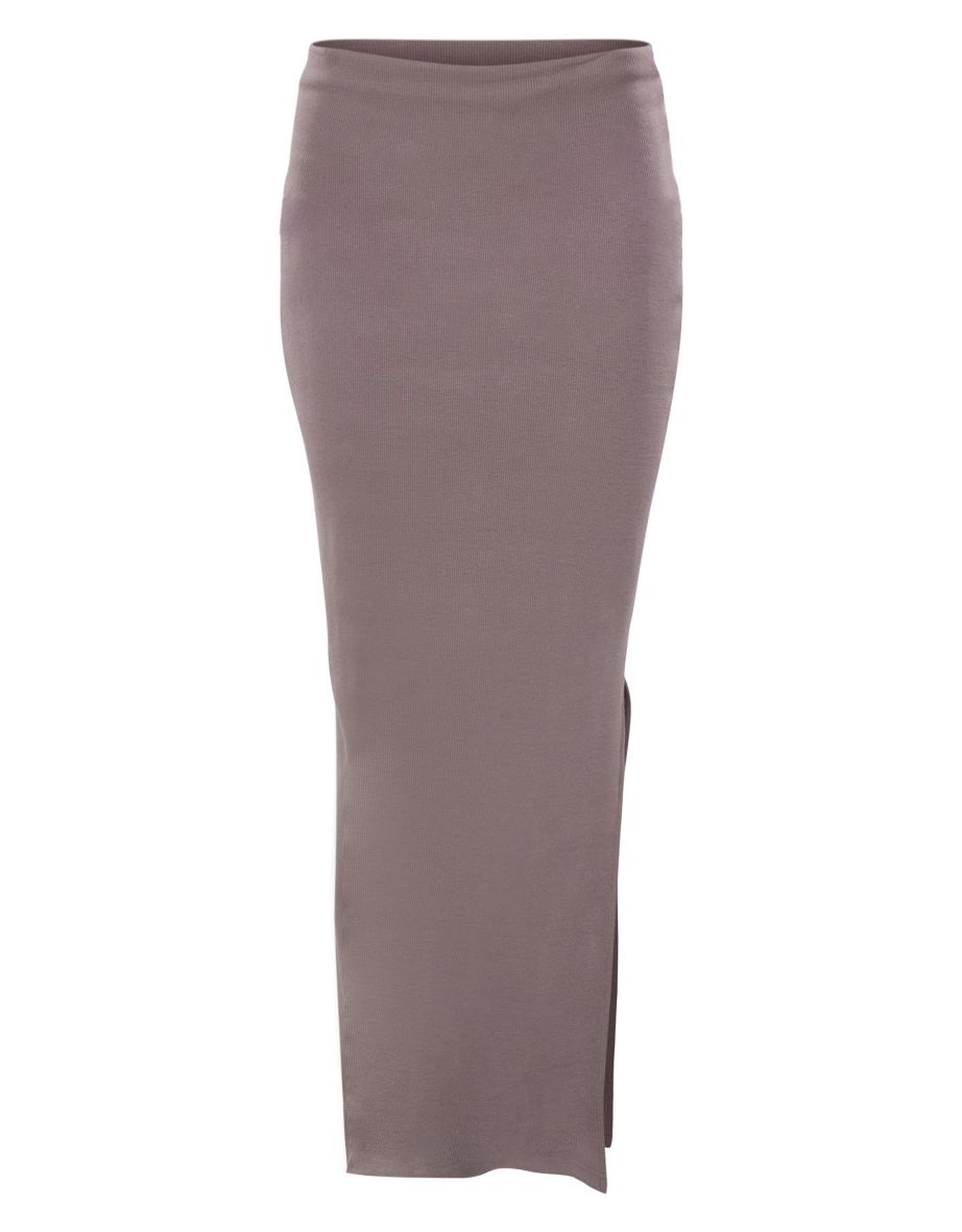 Taupe Soft Rib Fold Over Waist Maxi Skirt - 4