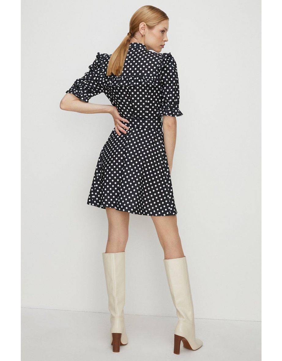 Spot Print Frill Crepe Skater Dress - 2