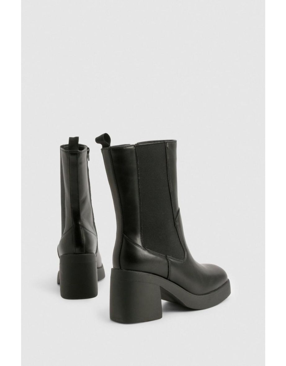 Wide Fit Tab Detail Chunky Calf High Boots - black - 3