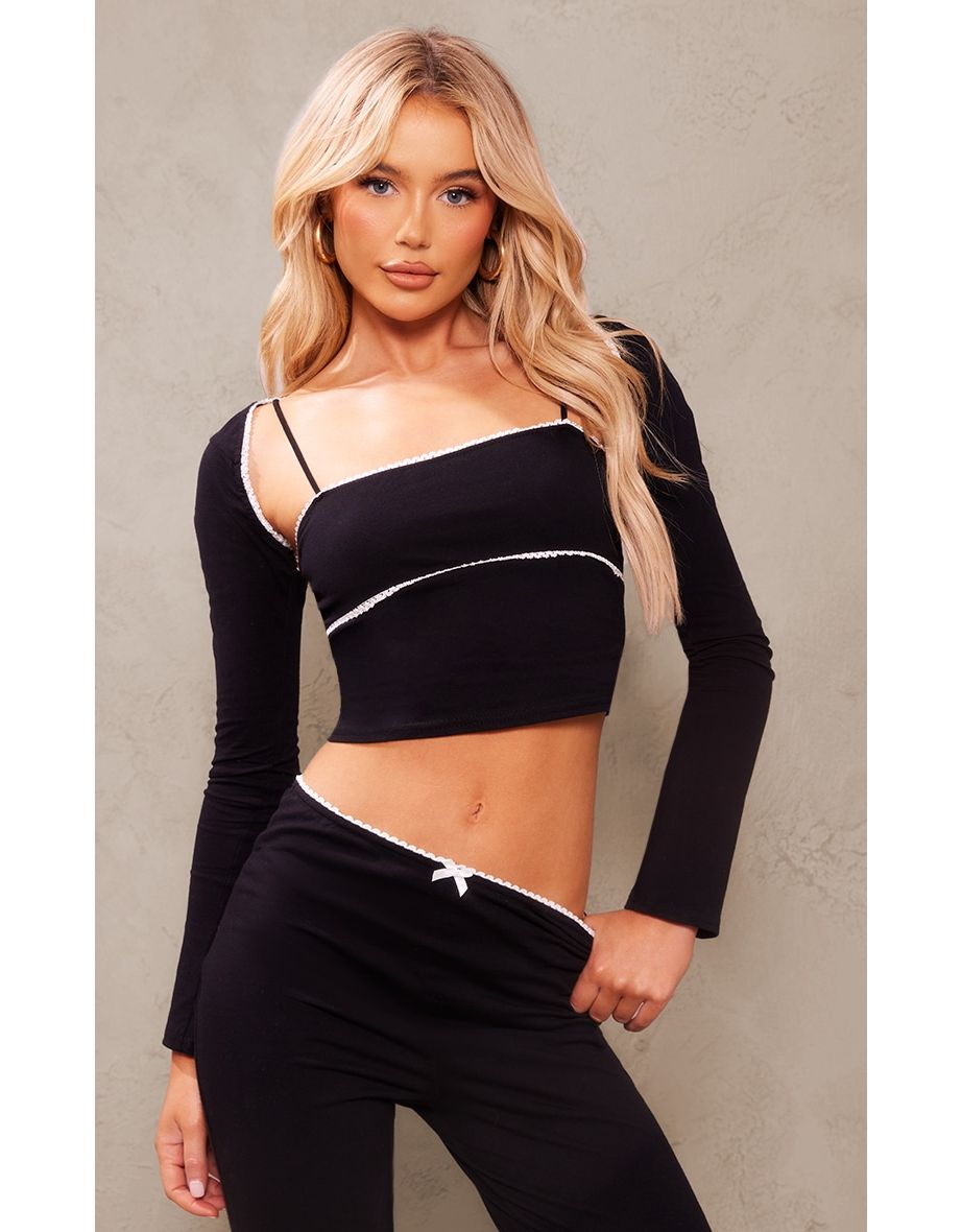 Black Lace Trim Cotton Cami And Sleeves