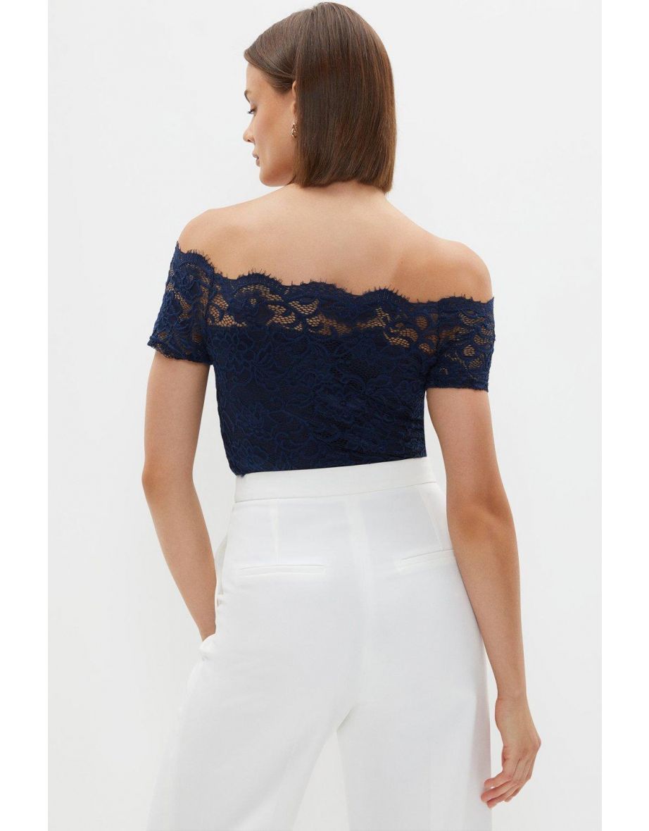 Lace Short Sleeve Bardot Bodysuit - 2