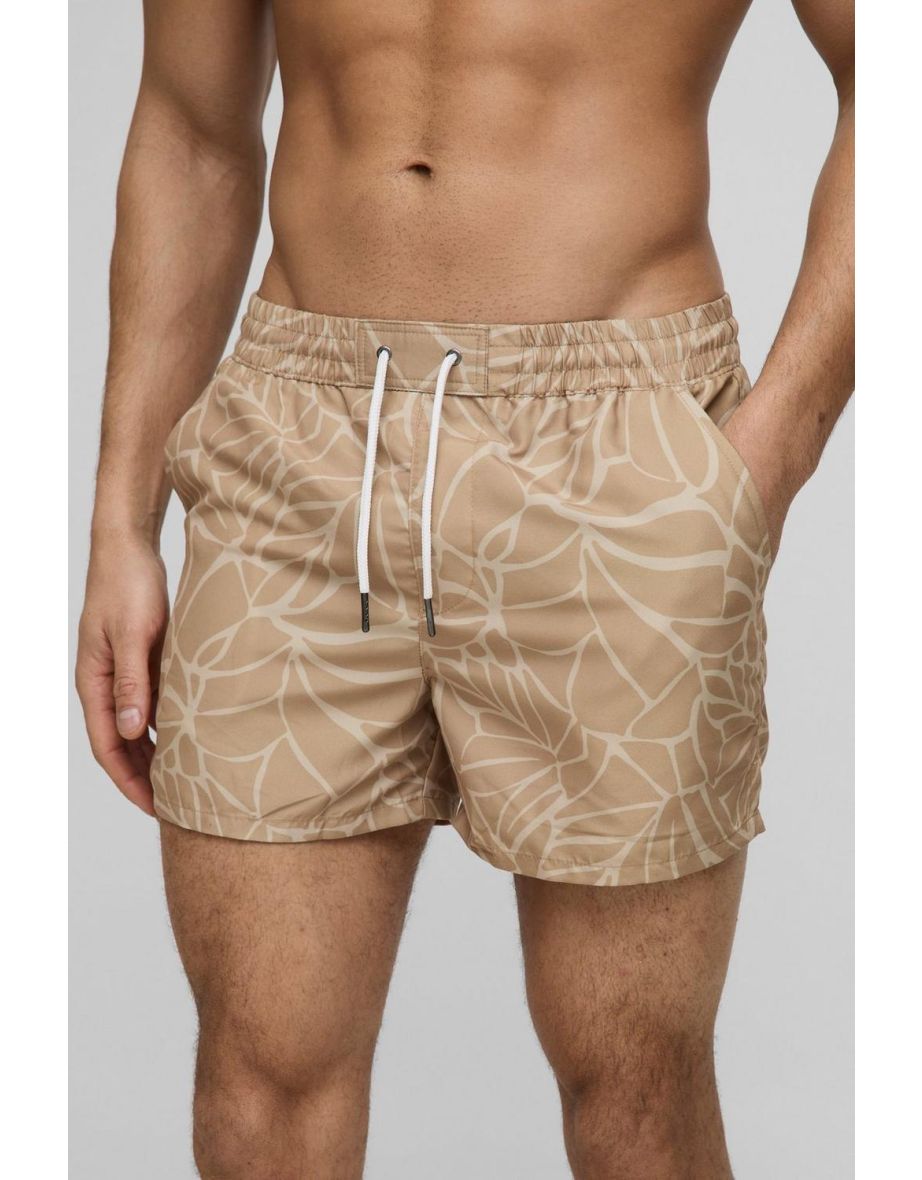 Short Length Leaf Print Swim Shorts - brown - 2