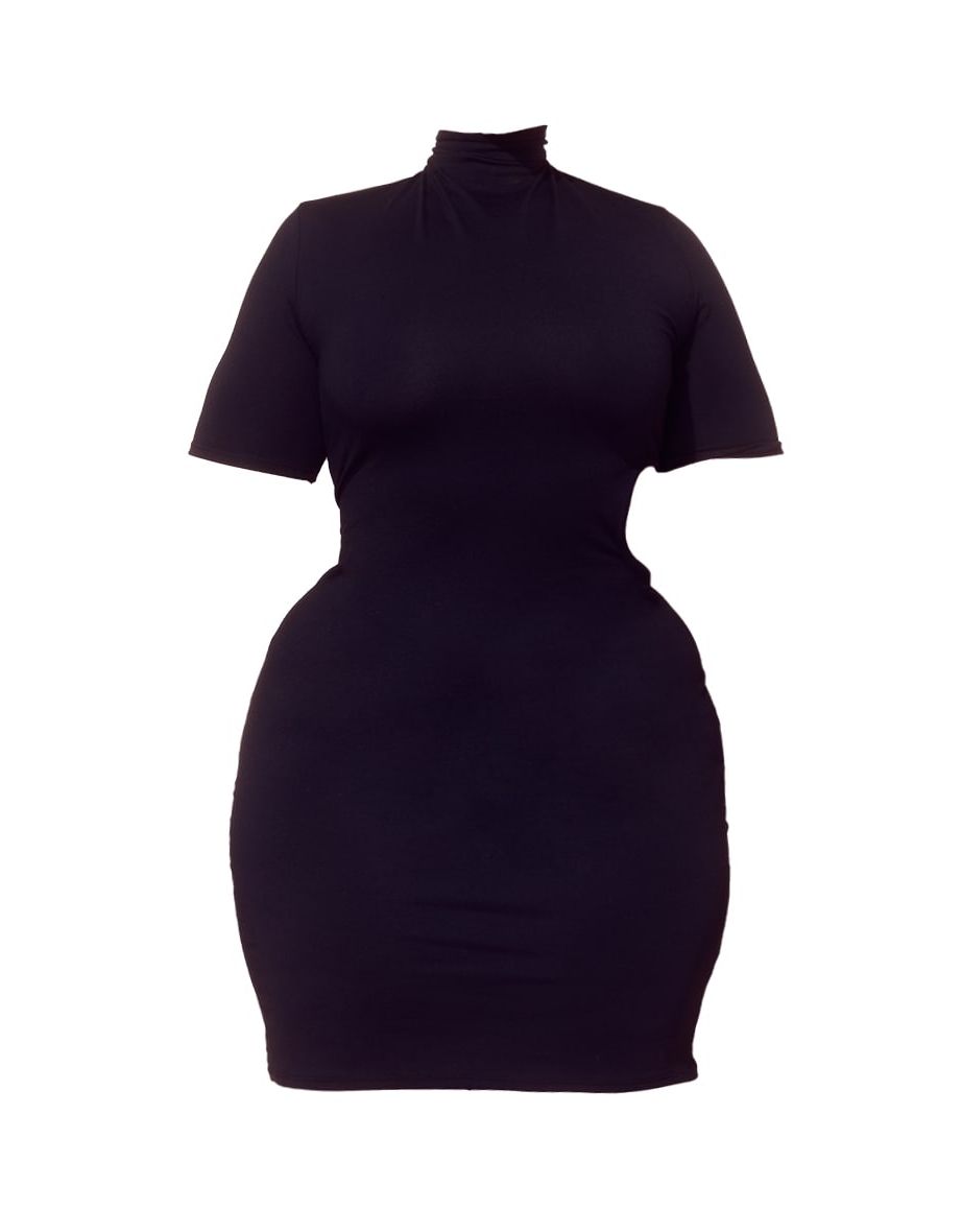RECYCLED Plus Black High Neck Cut Out Side Bodycon Dress - 4