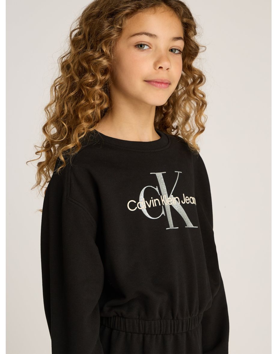 Girls Glitter Monologo Sweater Dress in Black - 3