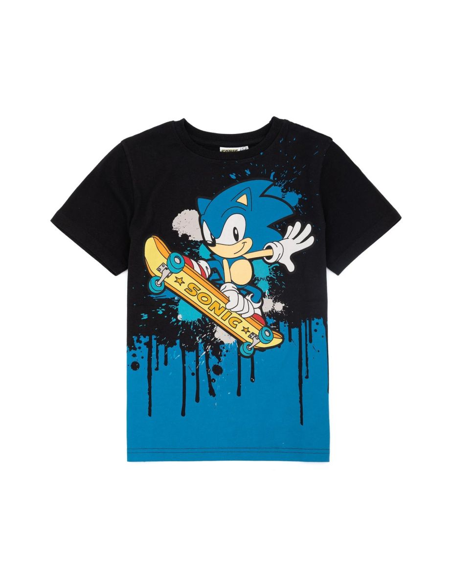 Sonic The Hedgehog Childrens/Kids Skateboard T-Shirt - Black/Blue