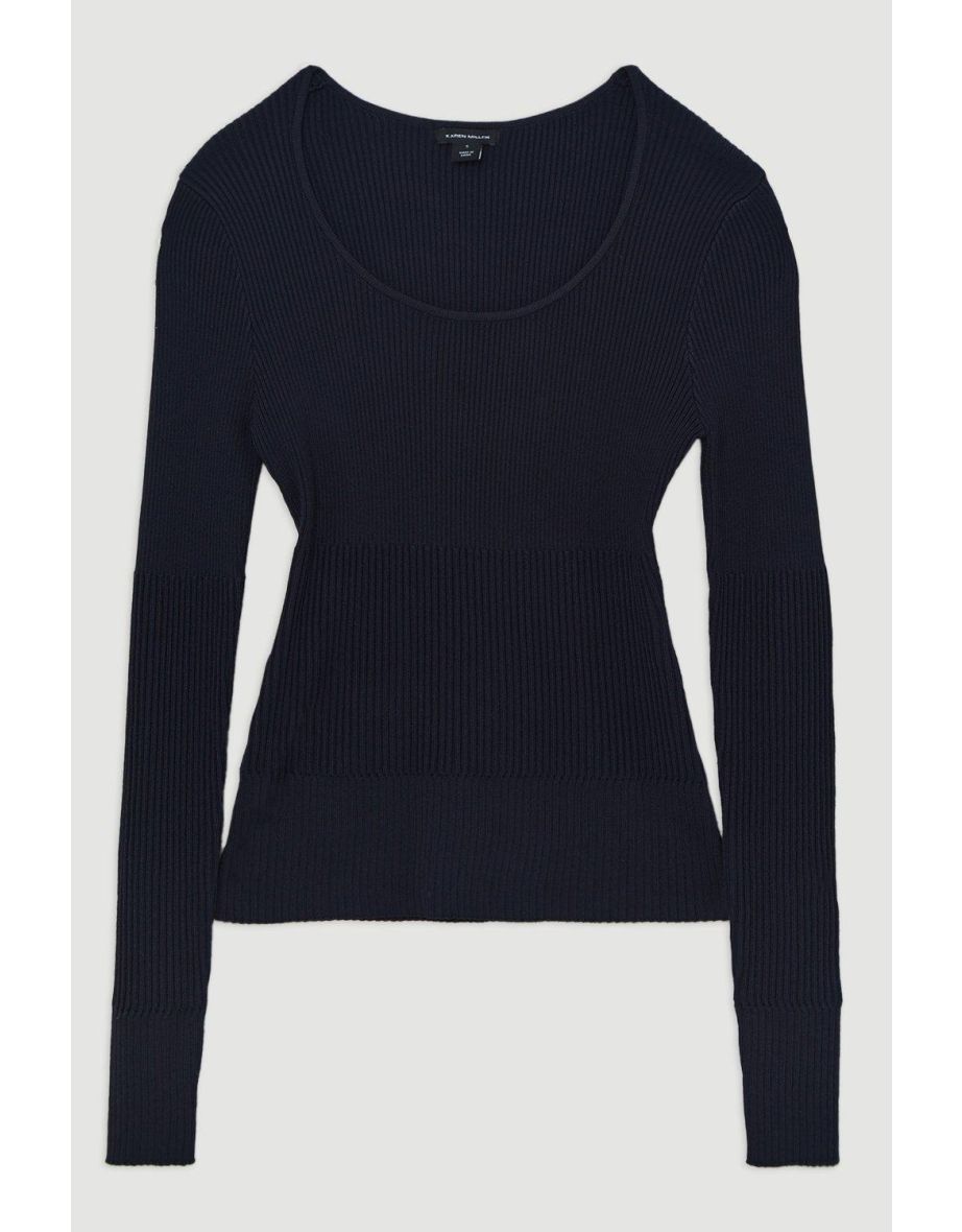 Drapey Ribbed Knit Scoop Neck Sweater - 3