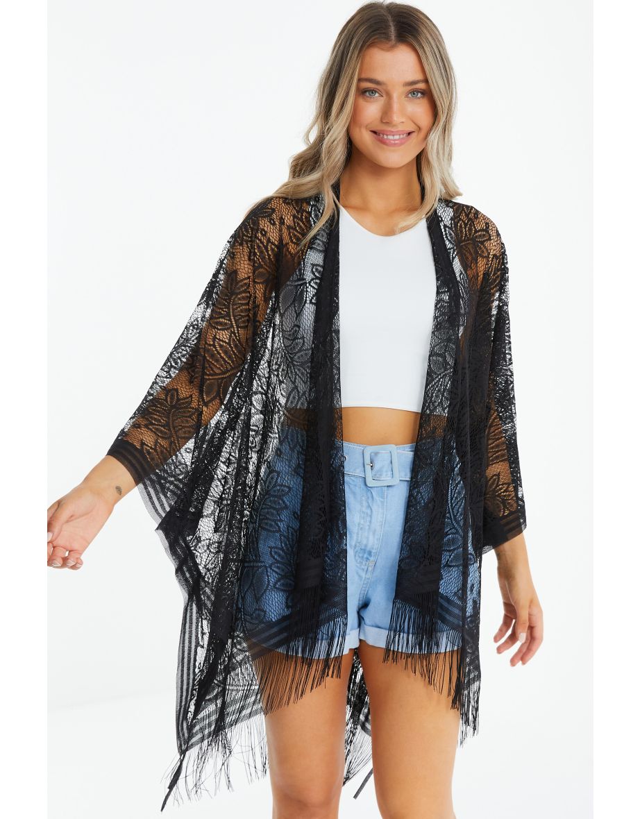 Quiz Black Lace Kimono