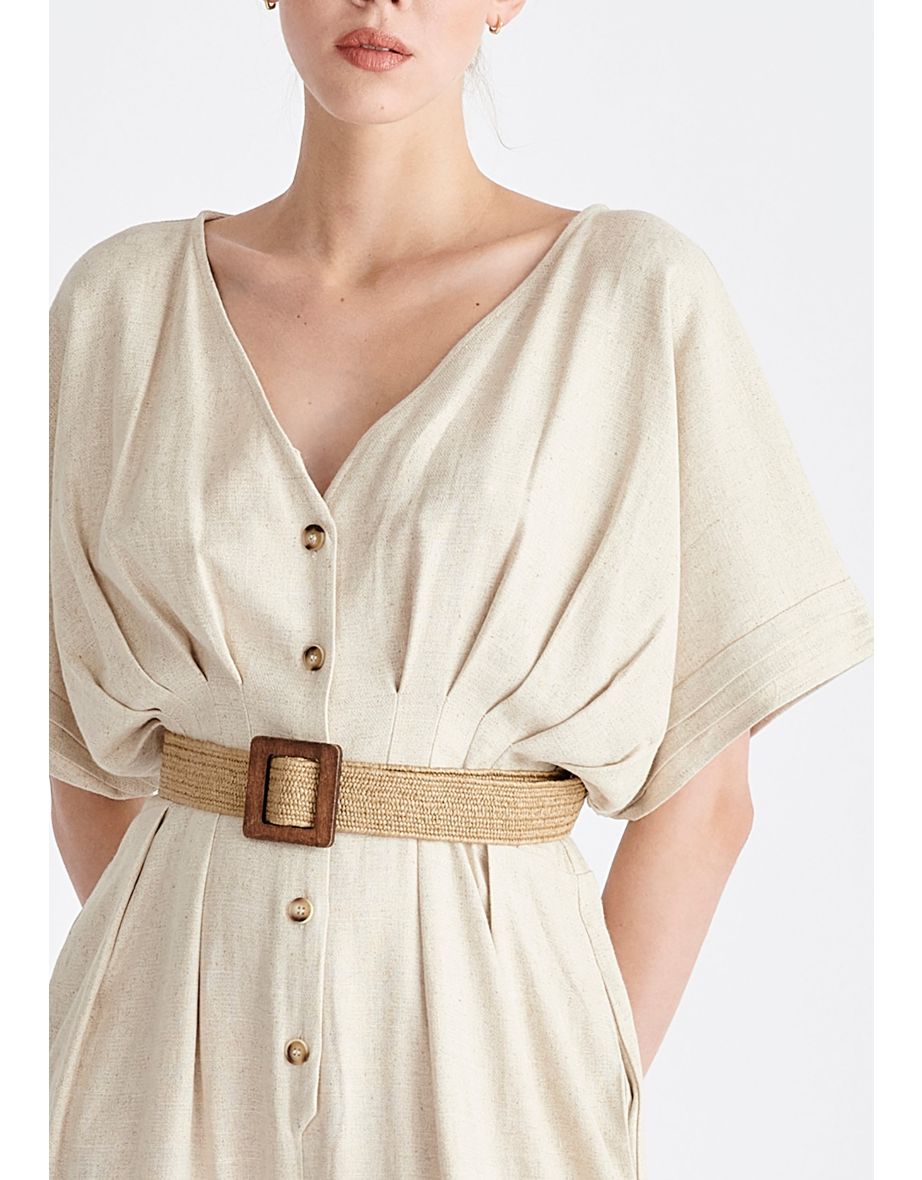 Linen Blend Button Jumpsuit - 5