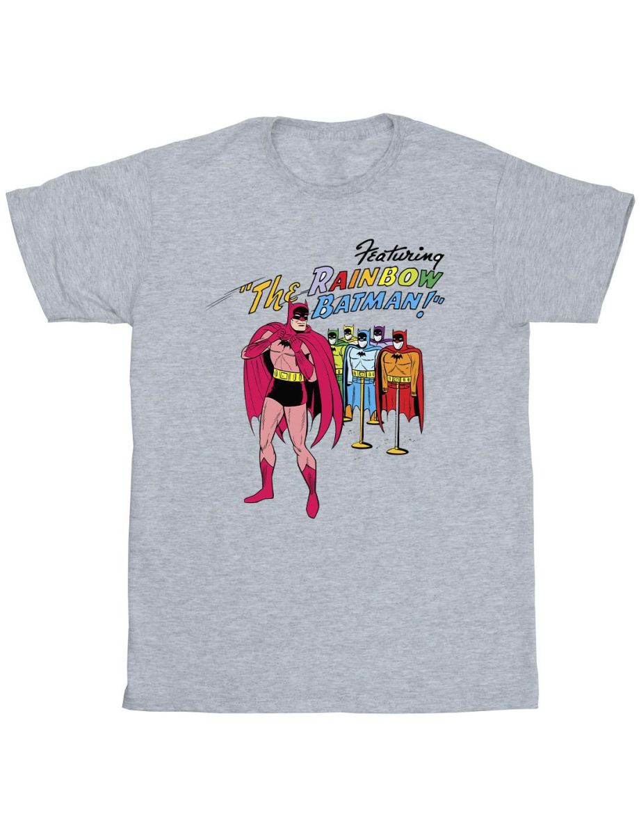 DC Comics Girls Batman Comic Cover Rainbow Batman Cotton T-Shirt - Sports Grey