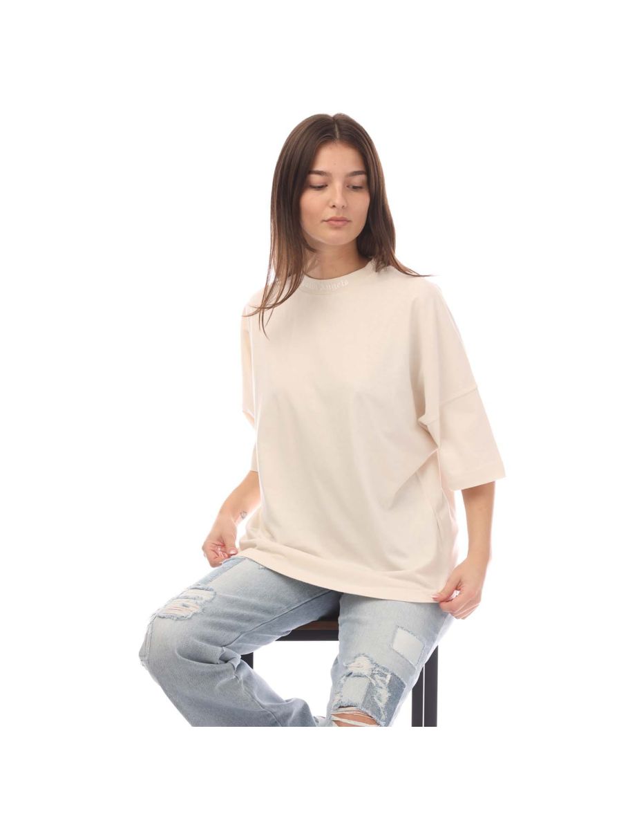Women's Palm Angels Classic Logo Loose T-Shirt in Cream - 4