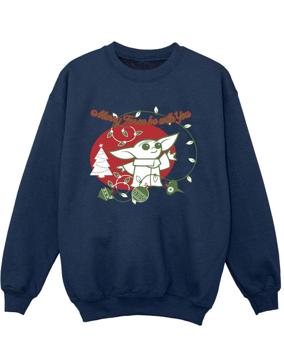 Star Wars The Mandalorian Boys Baby Yoda Force Be With You Sweatshirt - Navy Blue