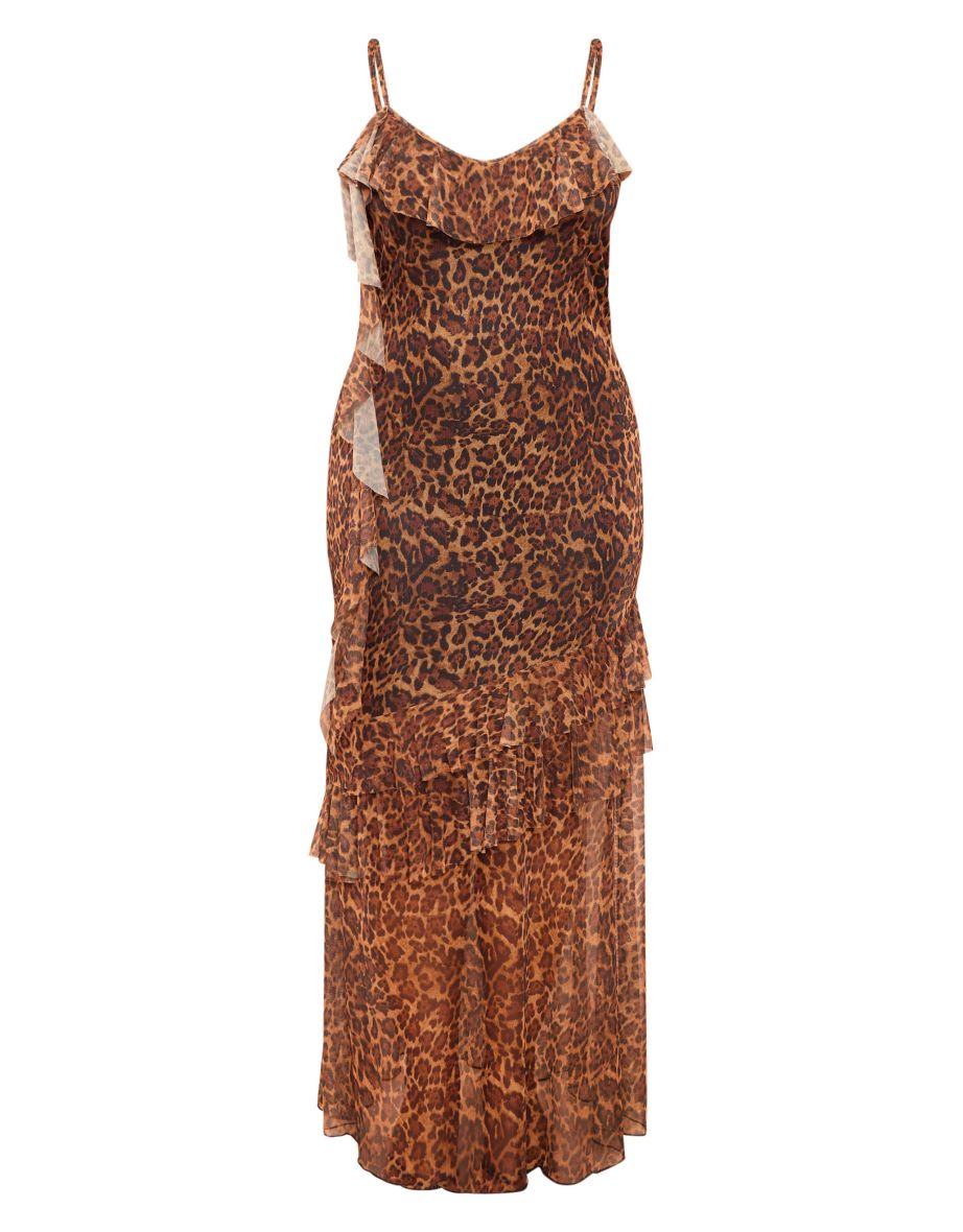 Plus Brown Leopard Print Ruffle Detail Maxi Dress - 4