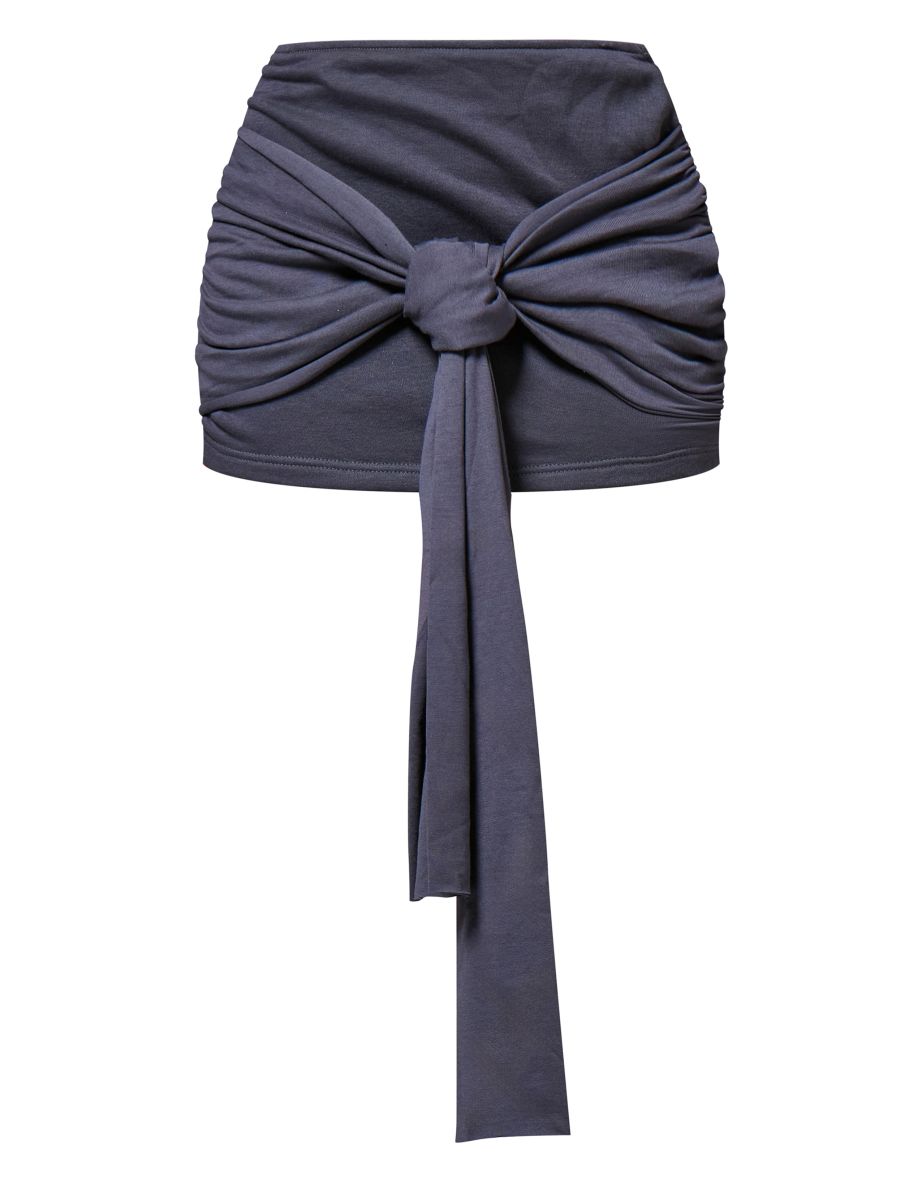 Charcoal Tie Front Knot Drape Mini Skirt - 5